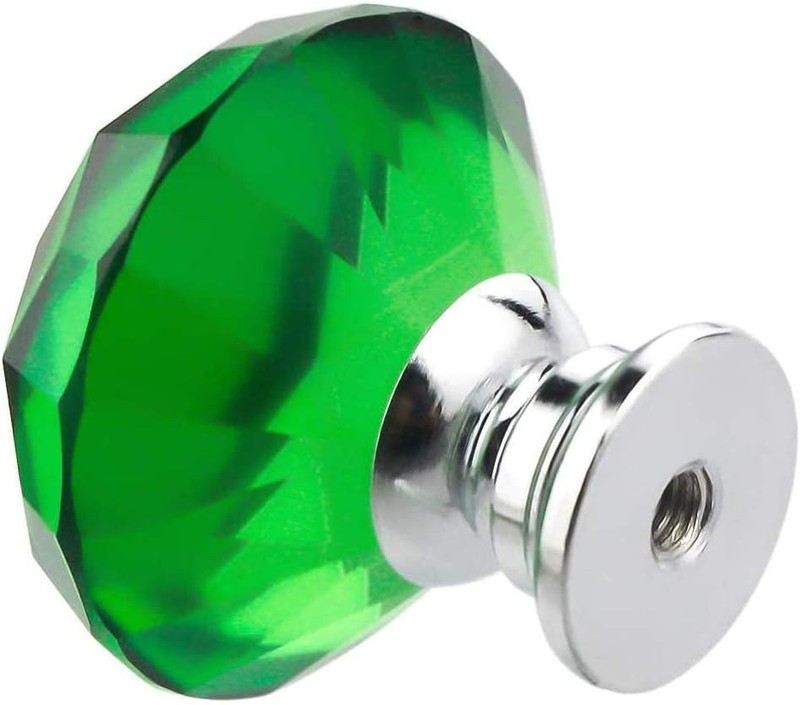 2 KNOBS Kelly GREEN Octagonal Cut GLASS GEM DRAWER Pulls HARDWARE silver screws gallery