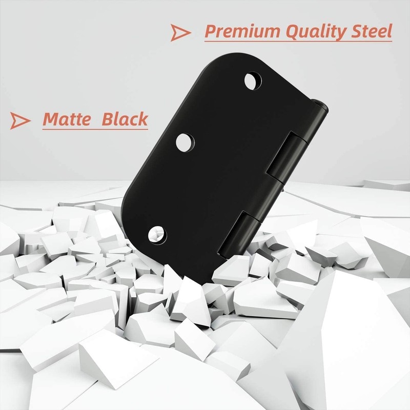 Matte Black Rounded Door Hinges 3.5 x 3.5 Inch – 12 Pack with Screws Included gallery