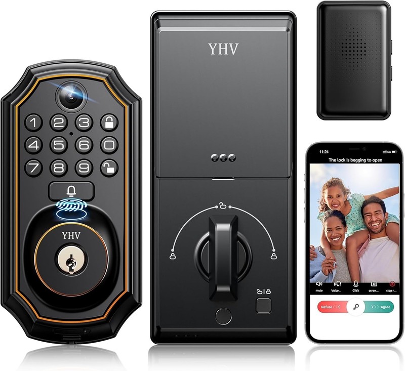 Smart Door Lock Camera Fingerprint Keypad WiFi Deadbolt Keyless App Control