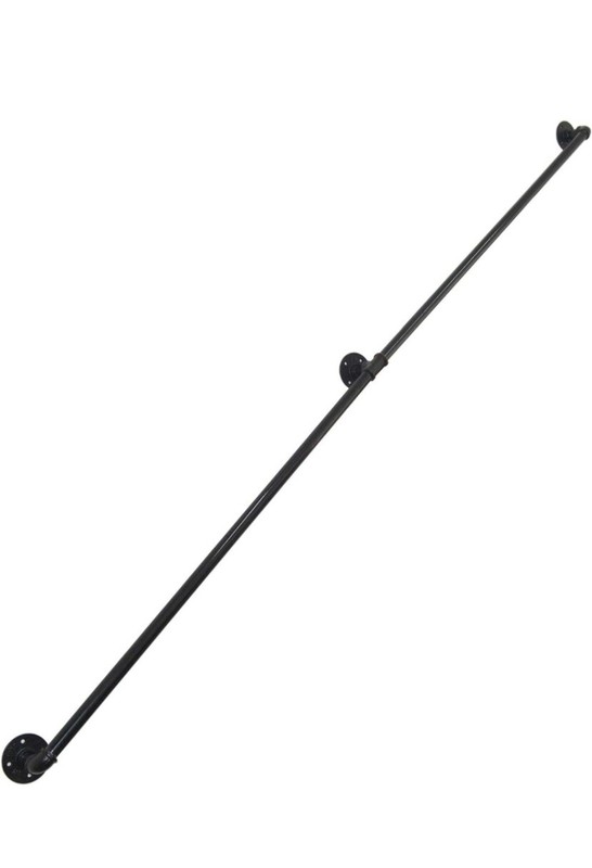 DIYHD Stair Rustic Black Pipe Handrail with Wall Mount Supports 6.6 Foot