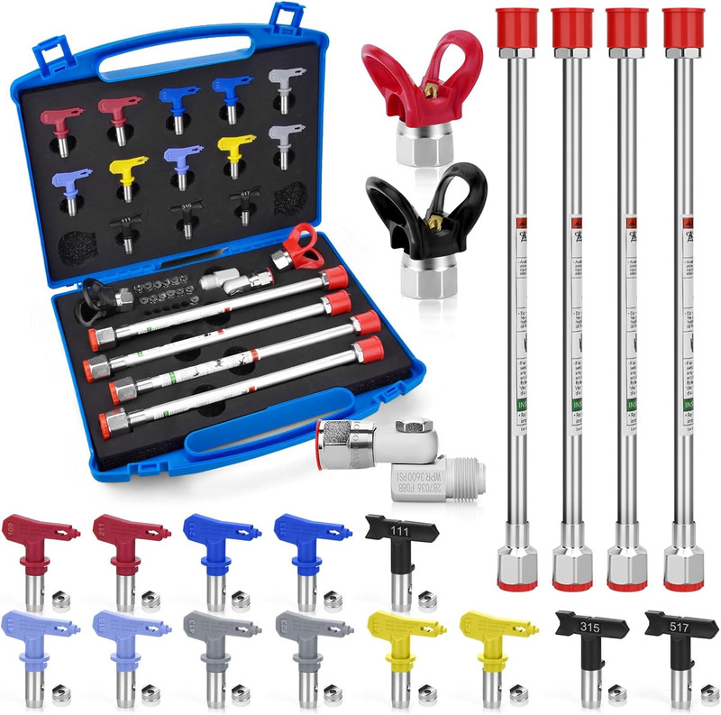 21Pcs Airless Paint Sprayer Gun Tip Extension Pole Rod Set with Airless Spray Gu