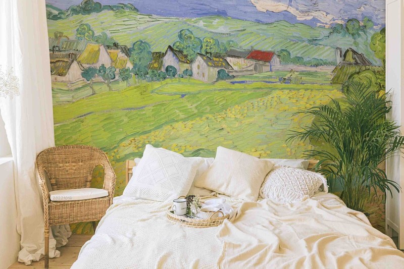 3D Oil Painting Rural Houses Self-adhesive Removeable Wallpaper Wall Mural