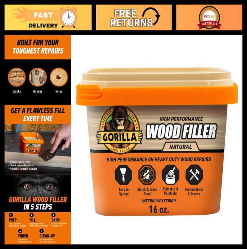 All-Purpose Wood Filler, Natural Finish, 16oz - Water Resistant for Indoor/Outdo