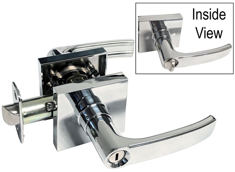 Polished Chrome Square Plate Privacy bedroom bathroom lever contemporary Modern