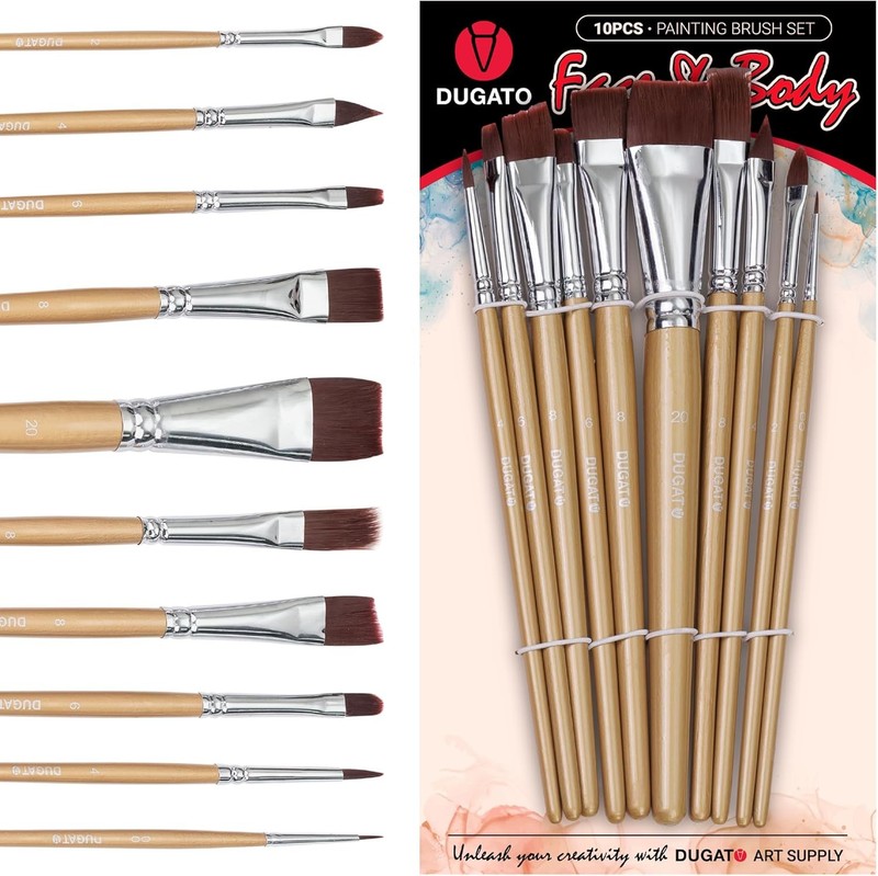 Face Paint Brush Set, 10-Piece Soft Synthetic Makeup Brushes for Face Painting,