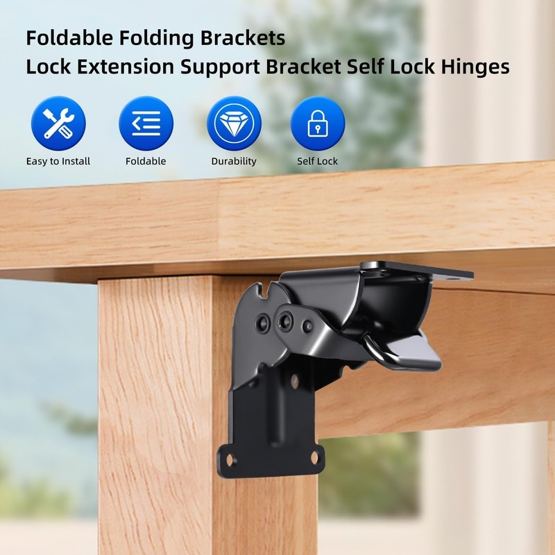 4 Pack Folding Brackets, Self-Lock Hinge with Screws for Folding Table Legs, gallery