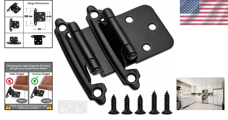 Durable Matte Black Cabinet Hinges - 20 Pack with Upgraded Screws & Bumpers gallery