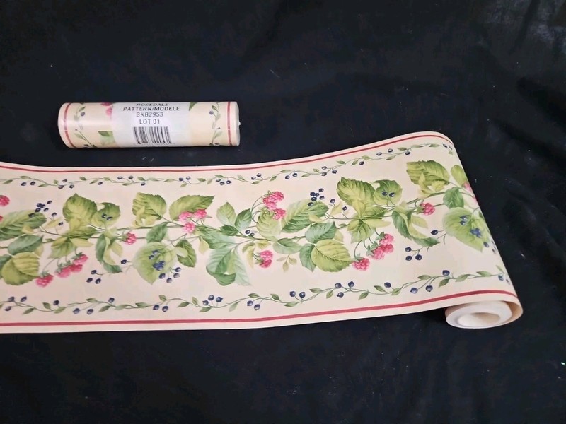 Rosedale Raspberry Blue Berry Design New Wallpaper Border 5 Yds X 6.7/8"