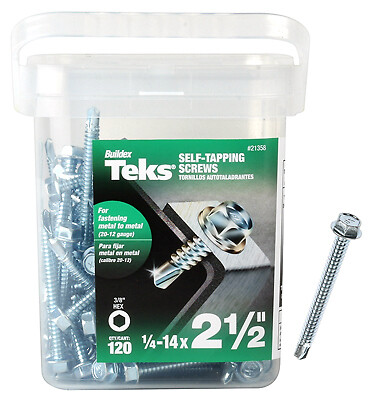 Screw, #14 Thread, 2-1/2 in L, Hex Drive, Self-Drilling, Self-Tapping Point, Ste