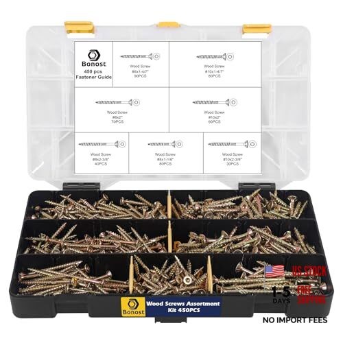450Pcs Wood Screws Assortment Kit – Assorted Wood Screws with Matching Bits –