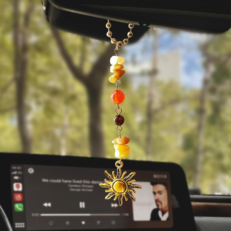 Car Charm Hanging, Boho Dangling Automotive Decor-Rear View Mi Color: Sun Gold