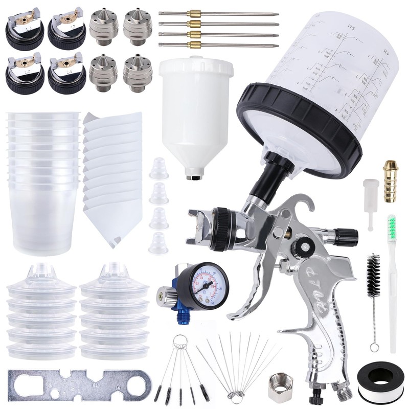 HVLP Paint Spray Gun with Air Compressor Regulator,10Pcs 600ML Disposable Pai…
