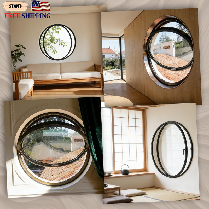 23.6″ Round Rotating Pivot Window Tempered Glass Flush Mount Metal Frame NEW….