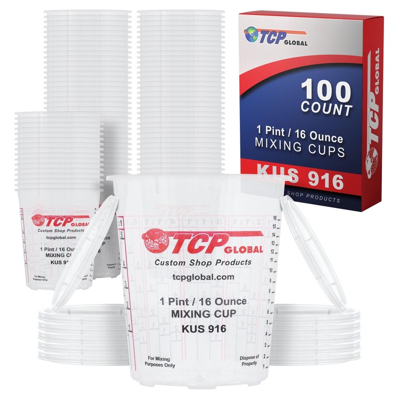 Custom Shop Paint Mixing Cups, 112 Piece Set, Cups – Box of 100 + 12 Lids