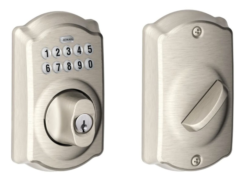 Schlage Door Lock Dead Bolt BE365VCAM619 Camelot Keypad Deadbolt – Satin Nickel