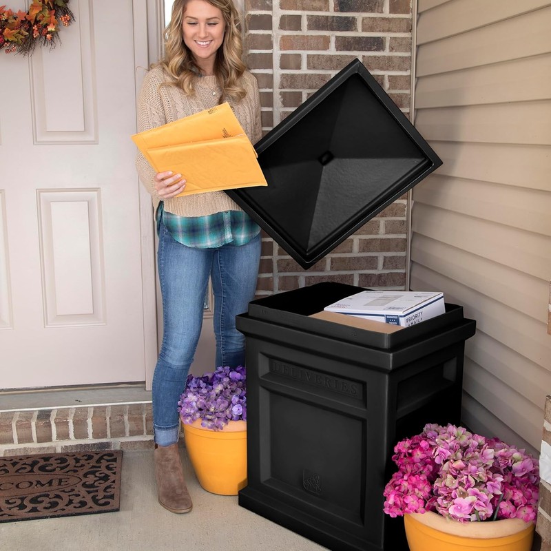 Large Outdoor Package Delivery Box, Weather Resistant Parcel Storage, Black Plas gallery