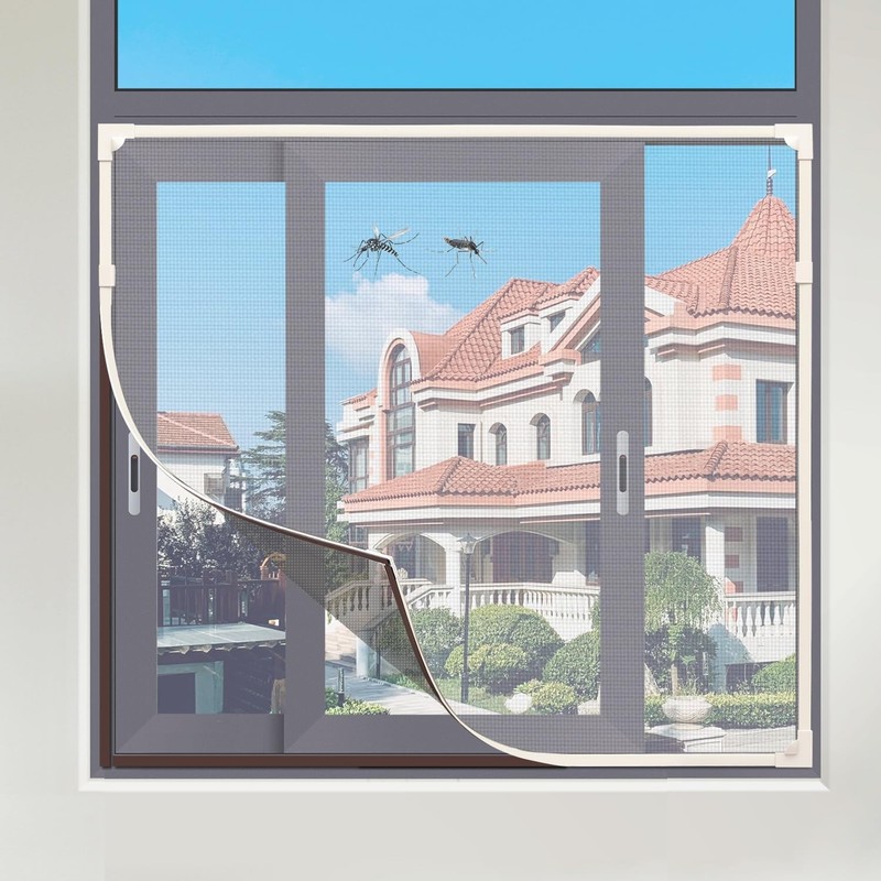 Magnetic Window Screen, DIY Window Screen for House Adjustable Fiberglass Mes...