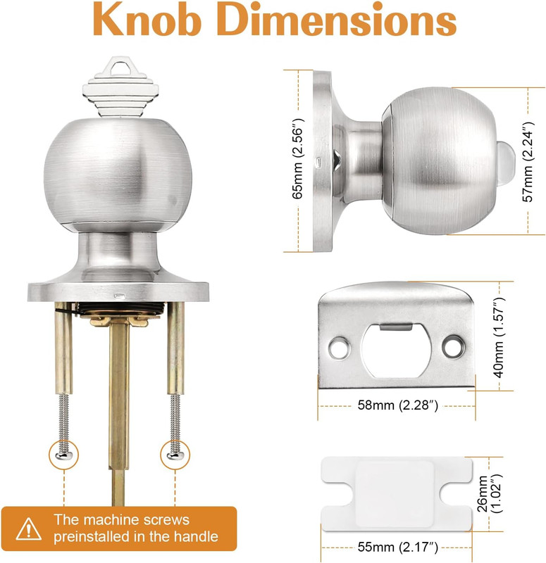 2 Pack Keyed Alike Entry Door Knobs with Lock and Key Ball Door Knob Handles Ent gallery