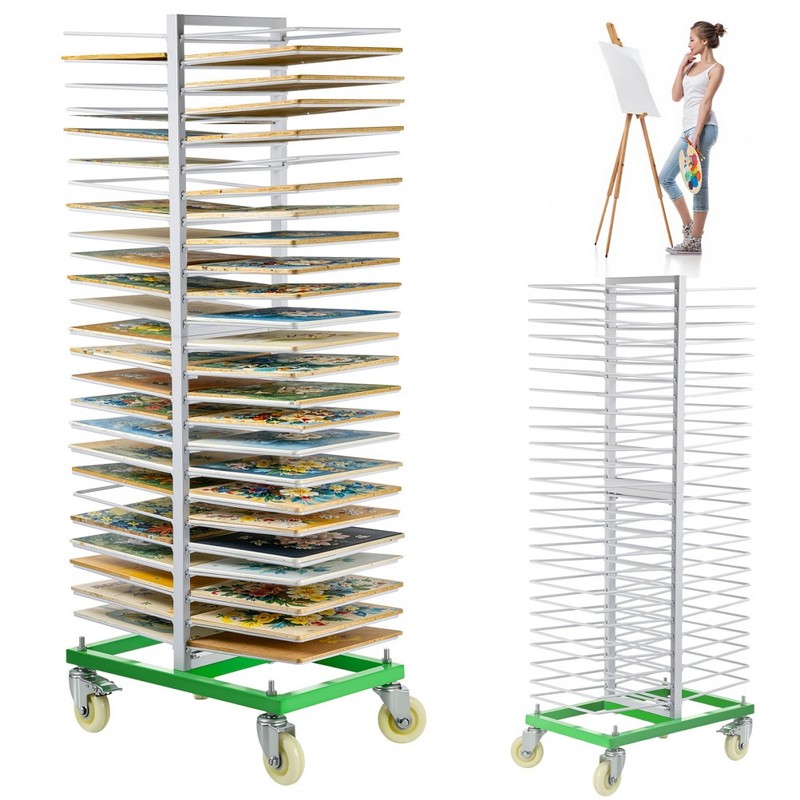 25LBS 4 Casters Green Art Drying Rack For Paint Studios&Classrooms 50 Shelves