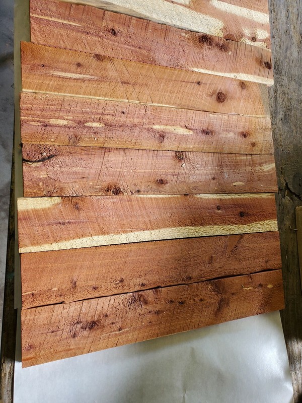 9 pcs. Aromatic Eastern Red Cedar Rough Cut 7/8" - 1" x 3 1/2" Boards 23-1/2" L gallery