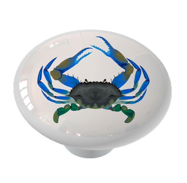 Blue Claw Crab Ceramic Round Drawer Knob