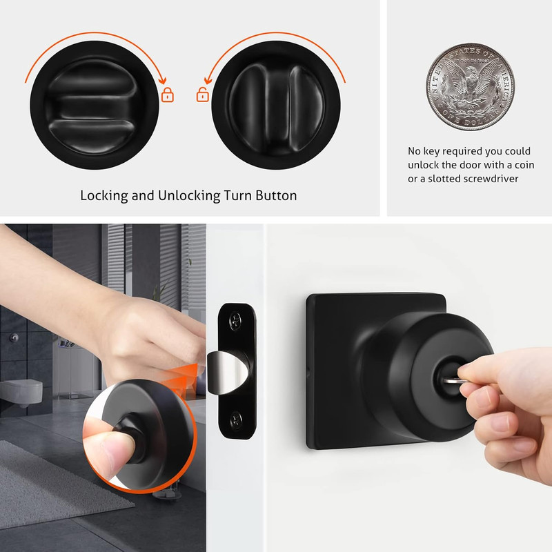6 Pack Matte Black Round Door Knobs for Bedroom & Bathroom Privacy gallery