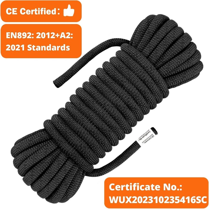AOLEBA 10.5 mm Static Climbing Rope 10M(32ft) 20M(64ft) 30M(96ft) 96ft, Black gallery