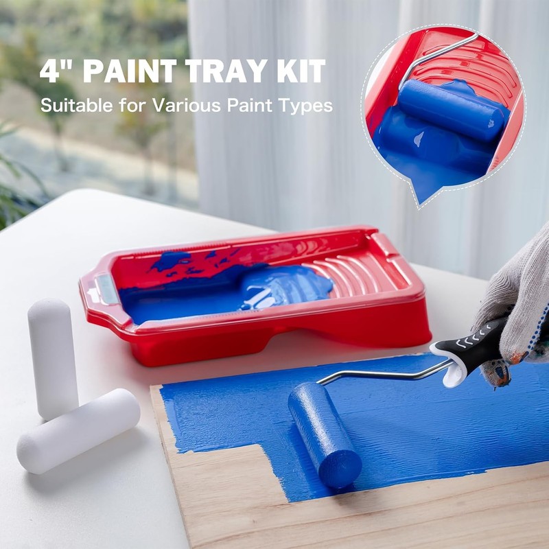 11-Piece Foam Paint Roller Kit, 4-Inch Roller with Ergonomic Handle, Magnetic gallery