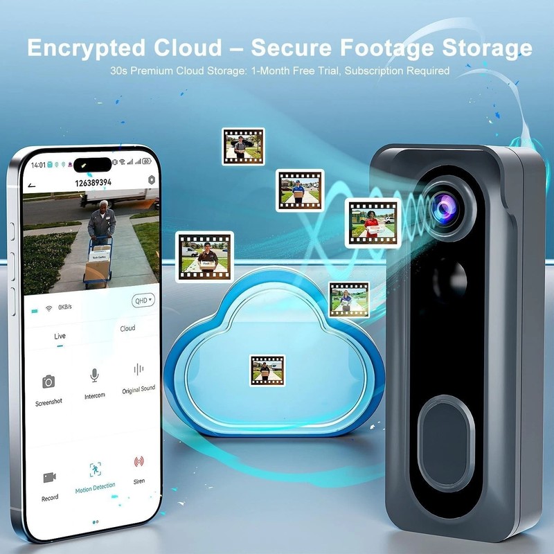 Smart Wireless Doorbell Camera - 2K HD Video, Two-Way Audio & Cloud Storage gallery