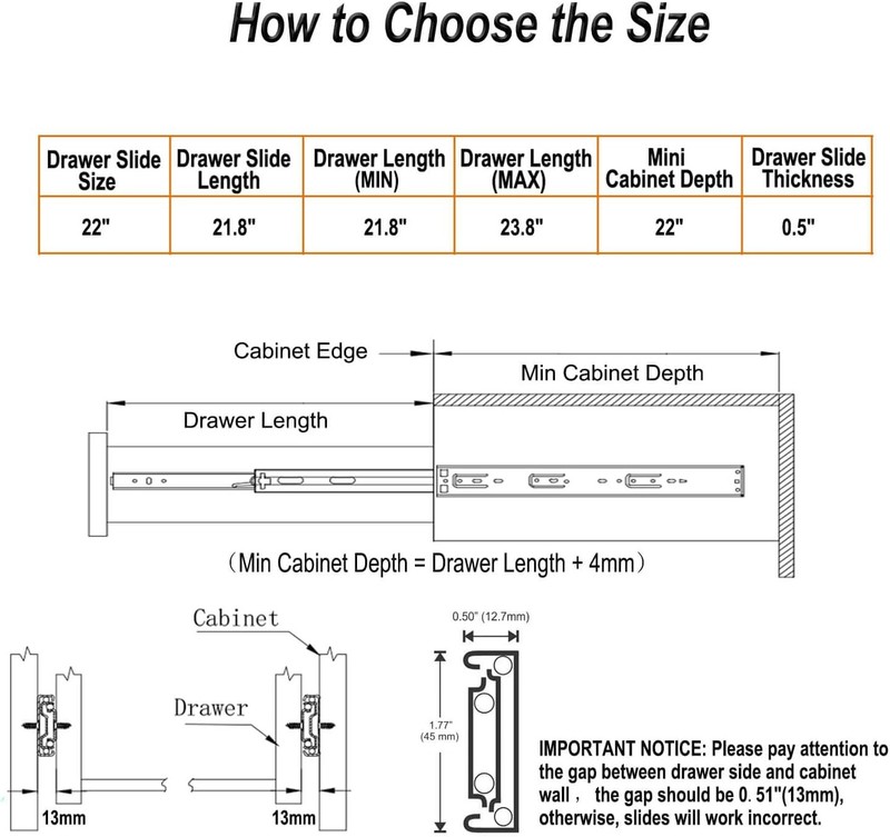 OCG 22 Inch Soft Close Drawer Slides 5 Pairs Full Ext gallery