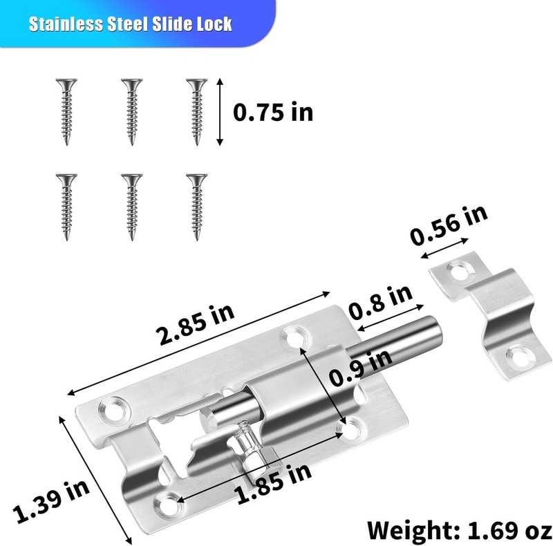 4 Pack Stainless Steel Slide Locks - 3 Inch Barrel Bolt Latch for Security gallery