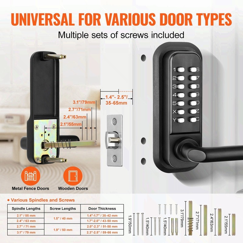 Mechanical Keyless Entry Door Lock with 14-Digit Keypad, Durable Zinc Alloy gallery