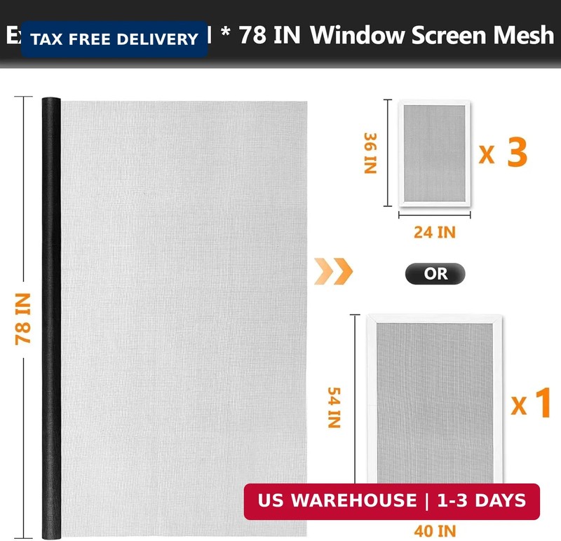 Secopad Window Screen Repair Kit, 39" x 78" Screen Door Mesh Replacement Kit, Du gallery