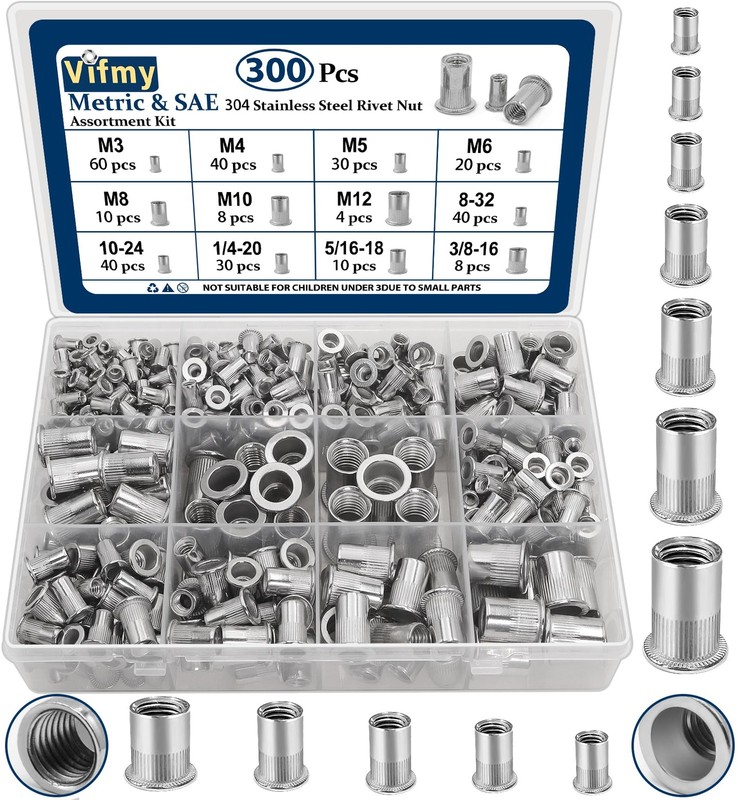 Vifmy Sae Rivet Nut Assortment Kit300 Pcs M3 M4 M5 M6 M8 M10 M128-3210-24