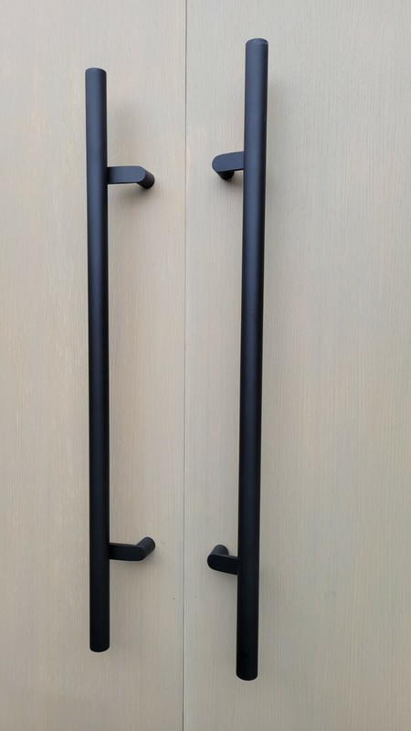 Offset Door Pull Handle Round Bar Ladder Matte Black Entry modern entrance gallery