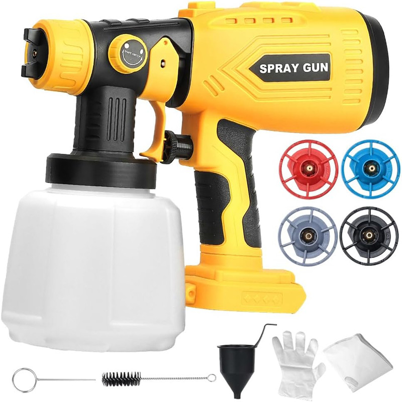 Cordless Paint Sprayer Compatible with Dewalt 20V 60V Flex Batteries 200W HVLP