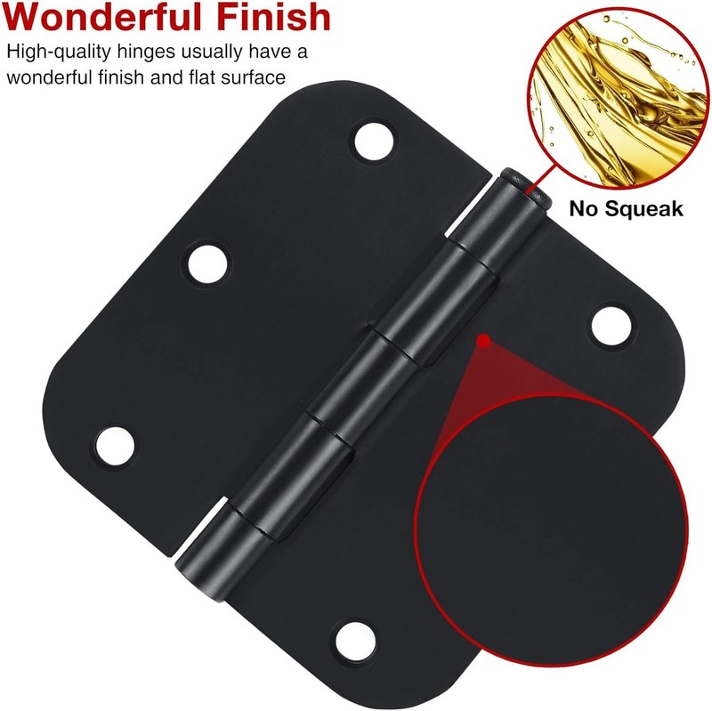 3 Pack Matte Black Rounded Door Hinges 3.5 Inch - Heavy Duty Iron Hardware gallery