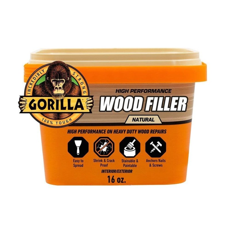 Gorilla 16 oz Natural Wood Filler Tub All Purpose, Paintable, Sandable