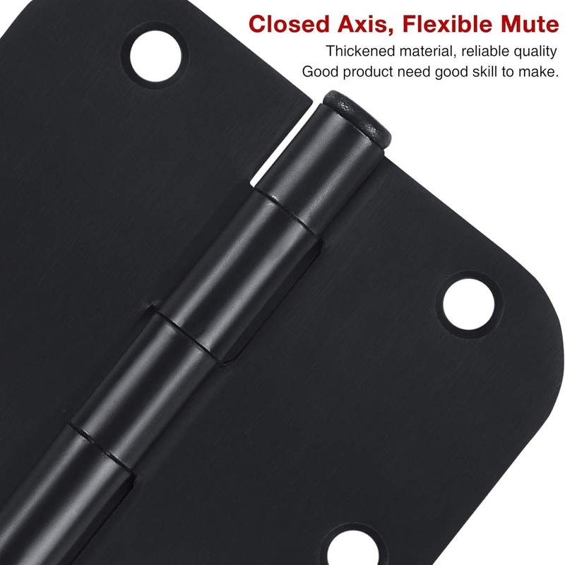 3 Pack Matte Black Rounded Door Hinges 3.5 Inch - Heavy Duty Iron Hardware gallery
