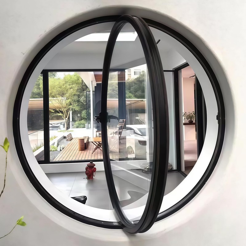 23.6″ Round Rotating Pivot Window Tempered Glass Flush Mount Metal Frame