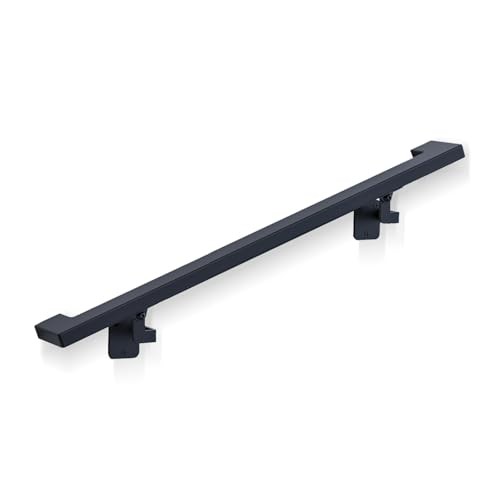 Black Rectangle Staircase Handrail Wall Mounted Stair Railing Indoor, ADA 2FT