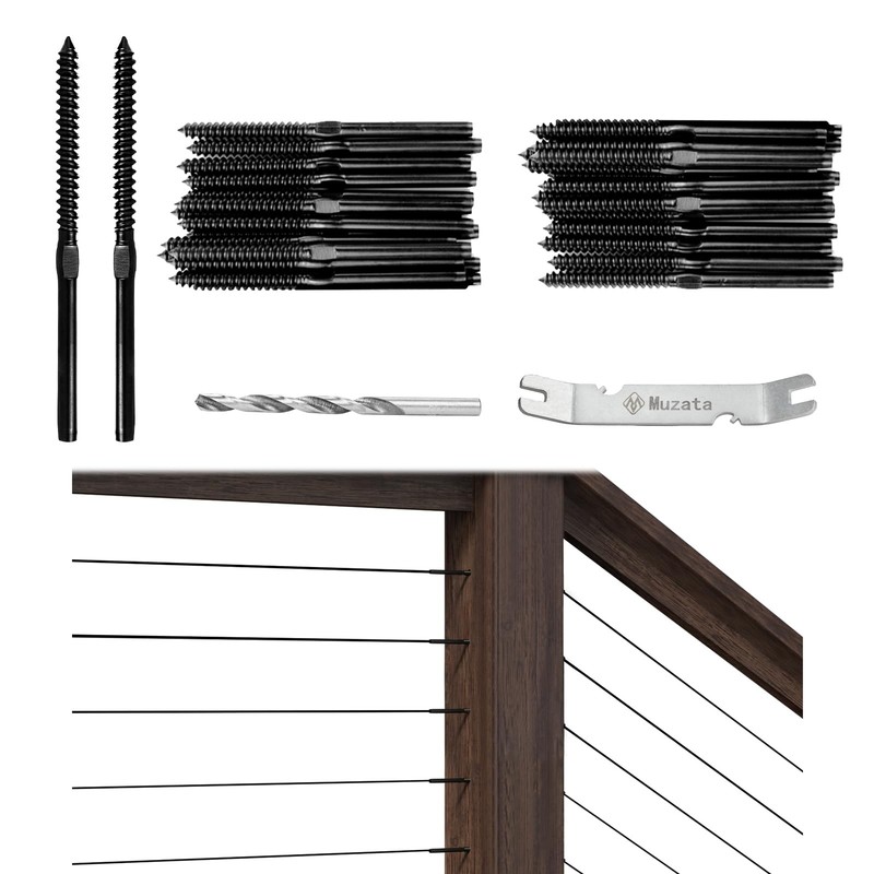 Muzata 40 Pack 1/8″ Black Cable Railing Hardware Kit Swage Lag 1/8″,