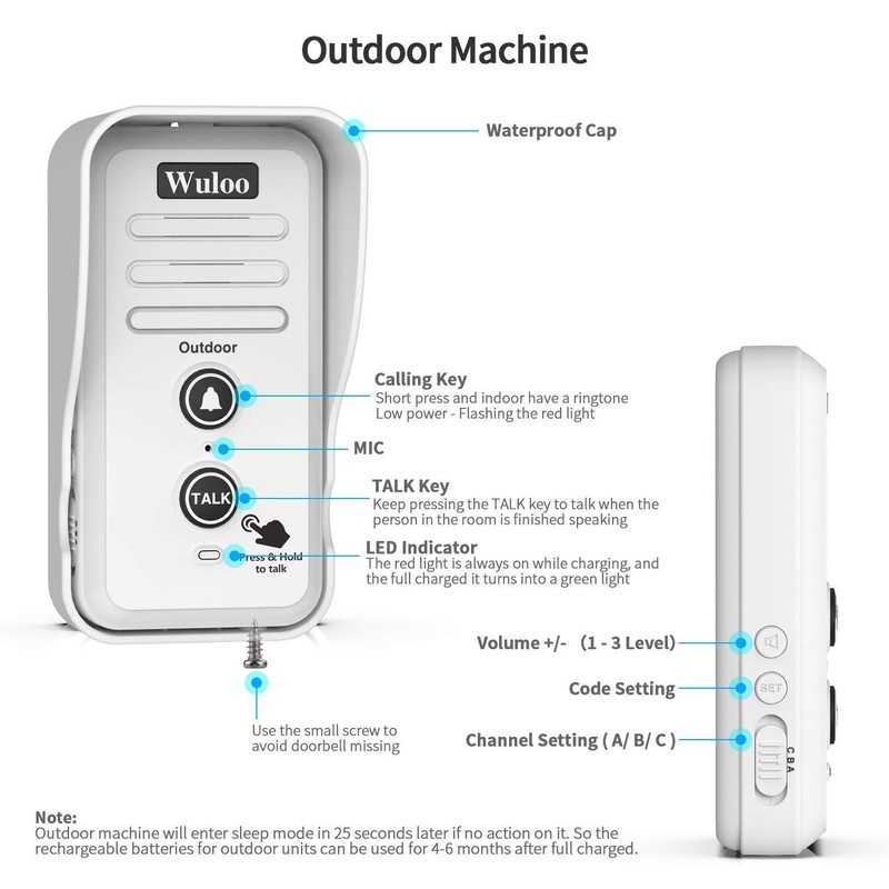 Wuloo 1/2Mile Range Wireless Doorbell Intercoms Rechargeable for Home & Garden gallery