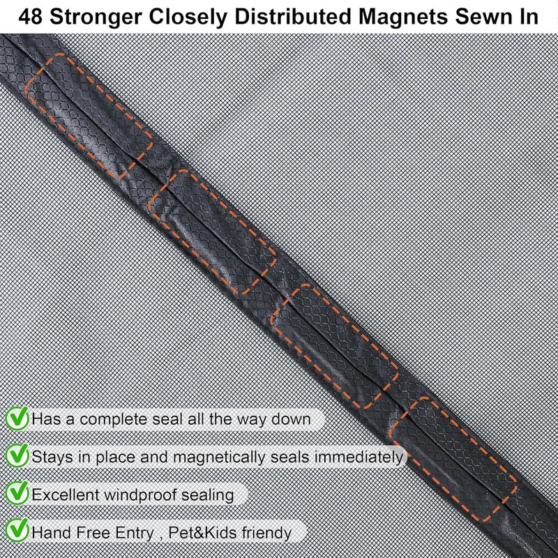 Magnetic Screen Door Thicker 255g/㎡ Mesh,Reversible Wide Left Right Side Open... gallery