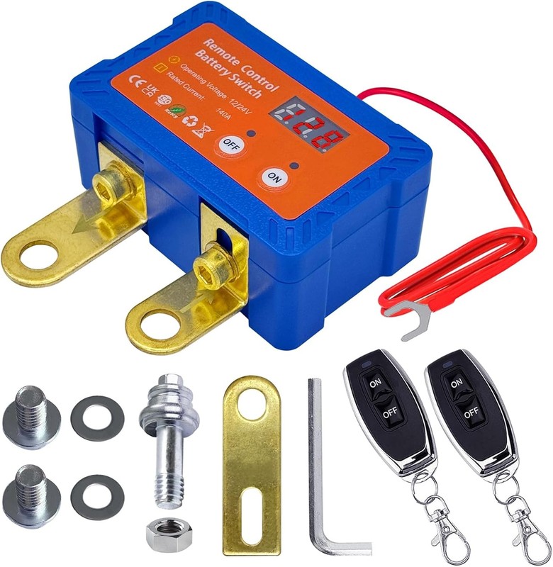 Remote Battery Disconnect Switch 12V W/Voltmeter, 140A 140A Side Post Neg