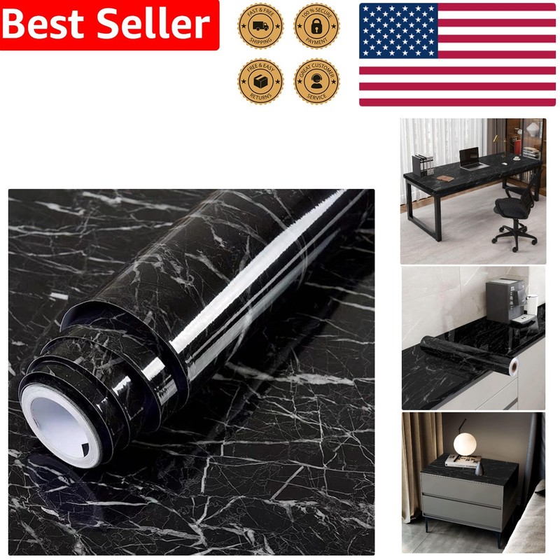 Waterproof Black Marble Contact Paper Peel Stick Removable Vinyl 16