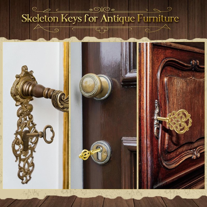 10PCS Skeleton Key Set Reproduction for Antique Furniture, Universal Barrel Key gallery
