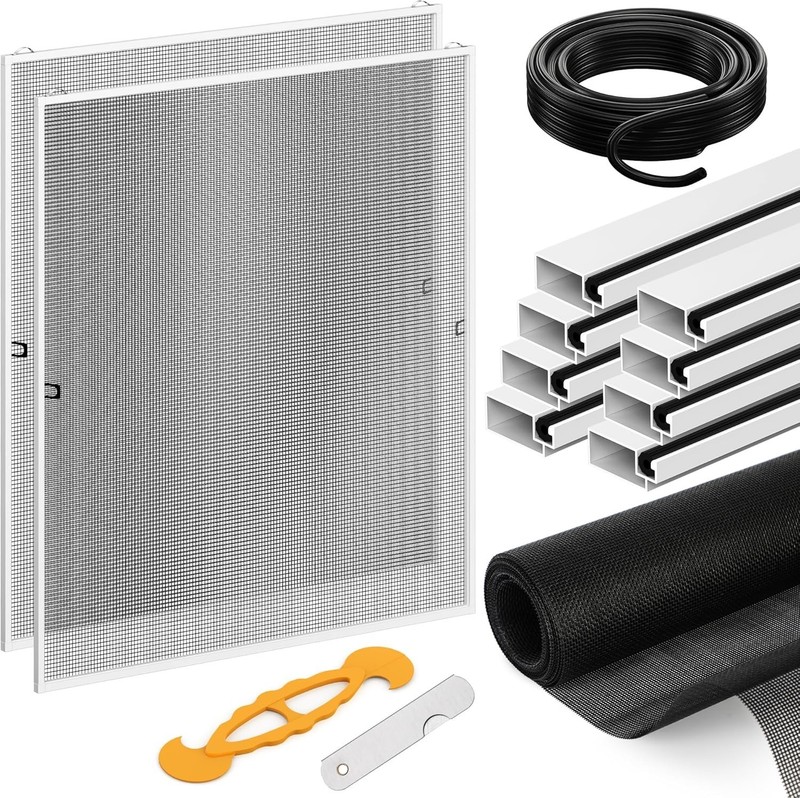 DIY Window Screen Frame Kit 2 Pack, Cut-To-Size 46″ Aluminum Frame with Heavy Du
