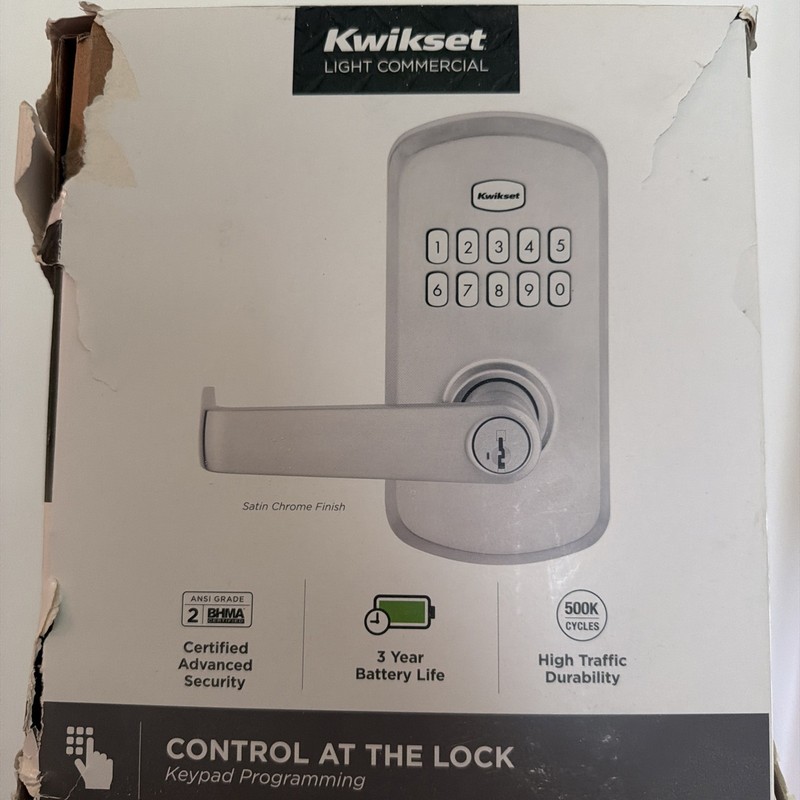 Kwikset SmartCode 955 Keypad Lever Lock Satin Chrome Open Box Complete