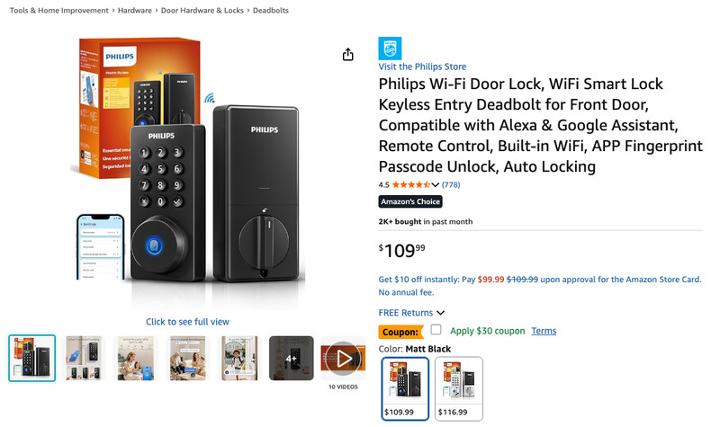 Philips Wi Fi Smart Lock Keyless Entry Door WiFi Deadbolt Front Compatible gallery
